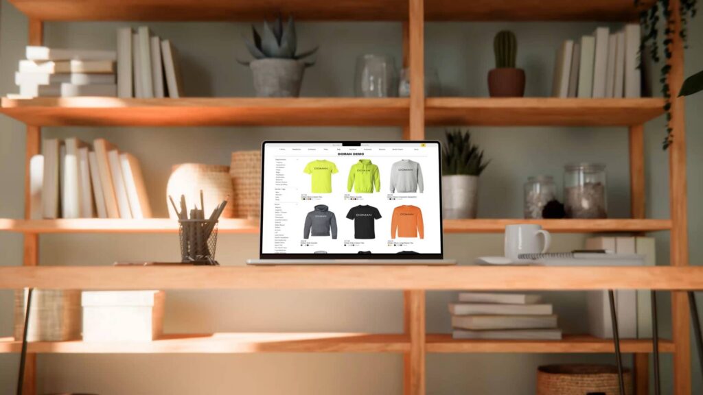 A branded company store shown on a laptop